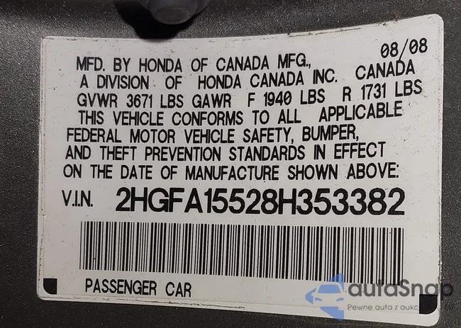 2HGFA15528H353382: 42593270