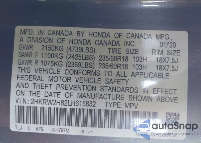 2HKRW2H82LH615832: 42594522