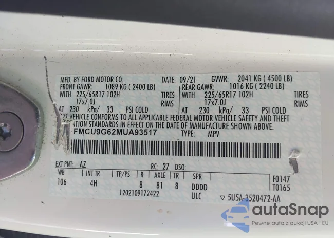 1FMCU9G62MUA93517: 42594575