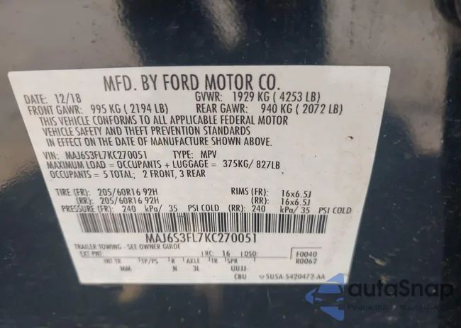 MAJ6S3FL7KC270051: 42594689