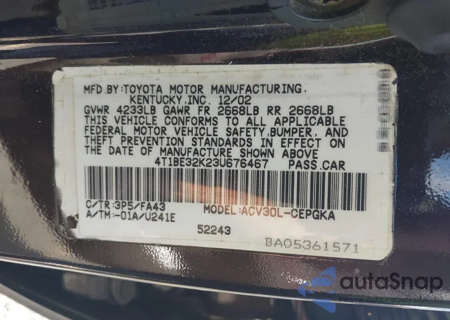 4T1BE32K23U676467: 42594796