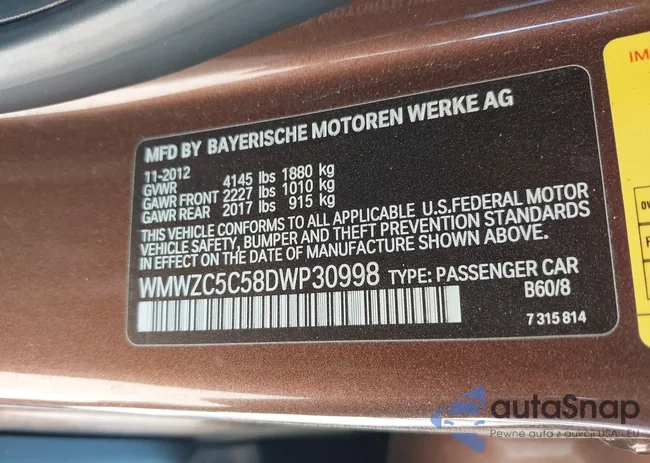 WMWZC5C58DWP30998: 42594984