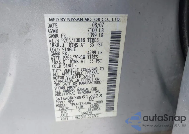 5N1AA08DX8N612628: 42595005