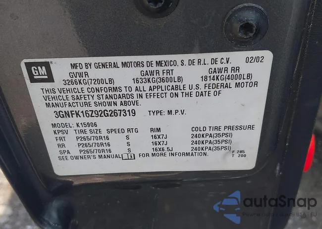 3GNFK16Z92G267319: 42594341