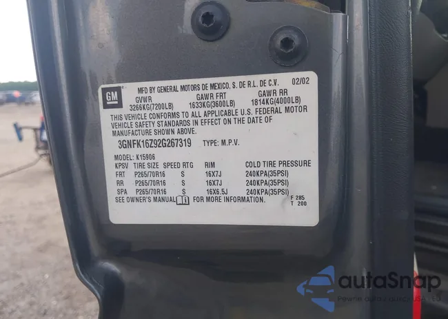 3GNFK16Z92G267319: 42594341