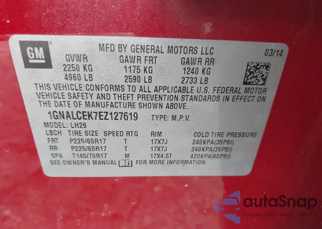 1GNALCEK7EZ127619: 42595592