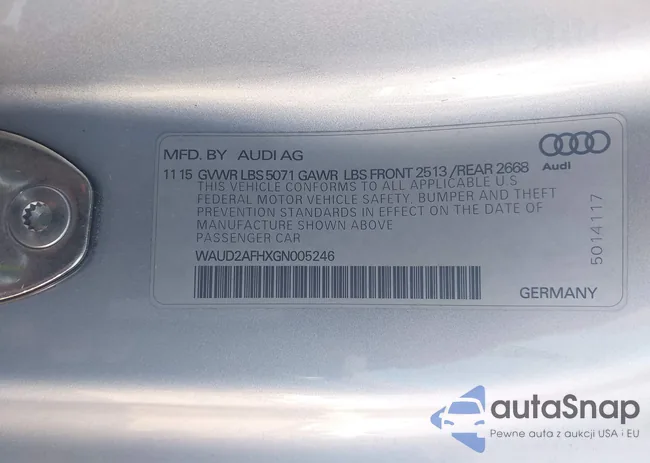 WAUD2AFHXGN005246: 42595647