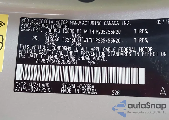 2T2BGMCAXGC005654: 42595863