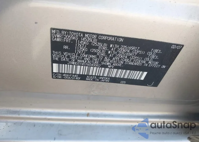 JTMBD31V076040062: 42595901