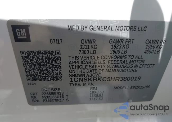 1GNSKBKC5HR380019: 42595333