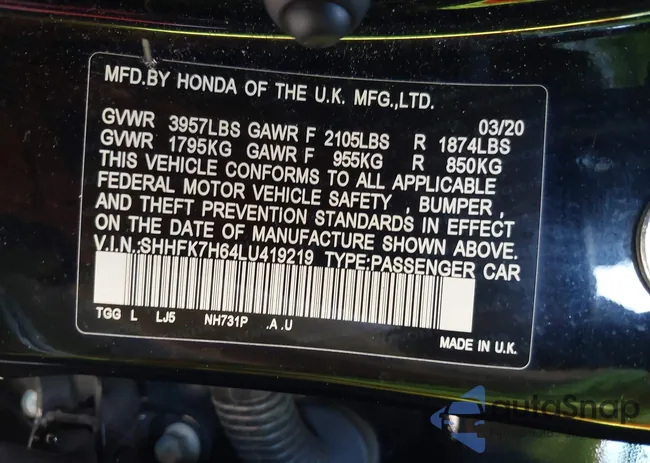 SHHFK7H64LU419219: 42596458