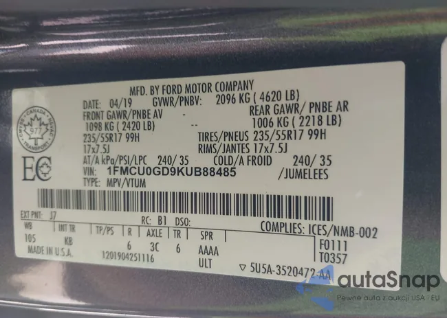 1FMCU0GD9KUB88485: 42596661