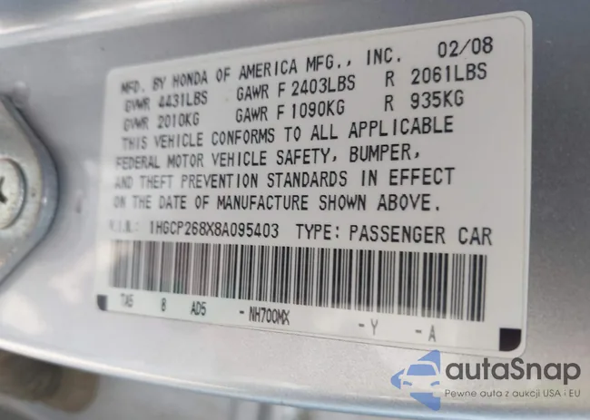 1HGCP268X8A095403: 42596825