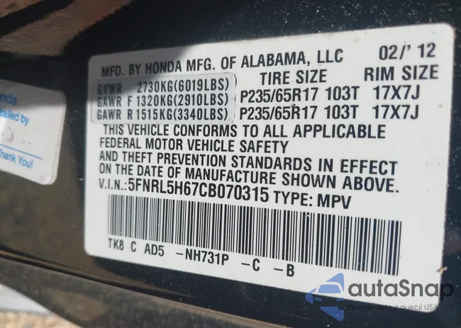 5FNRL5H67CB070305: 42596849