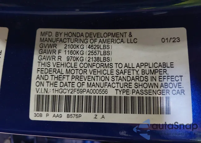 1HGCY2F59PA000556: 42596886