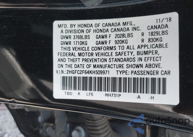 2HGFC2F64KH509971: 42596159