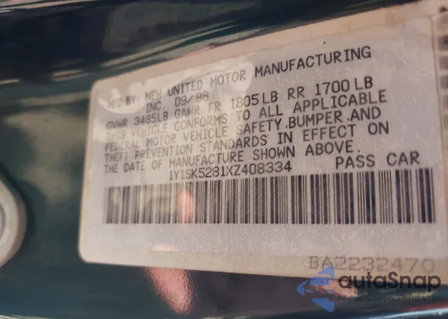 1Y1SK5281XZ408334: 42597649