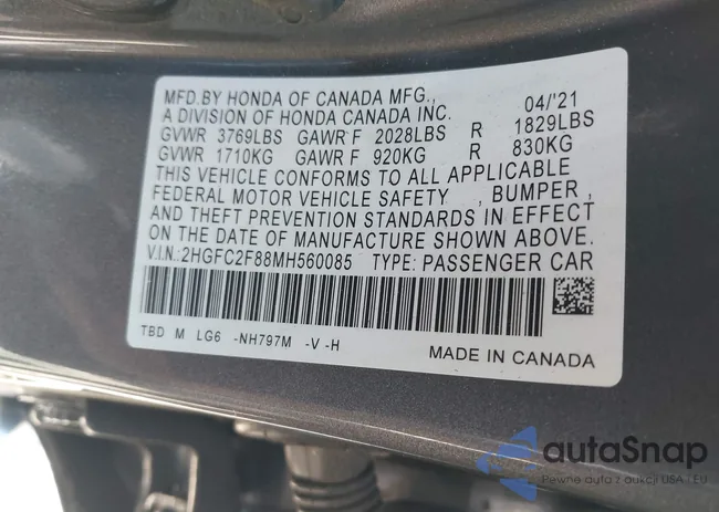 2HGFC2F88MH560085: 42597703