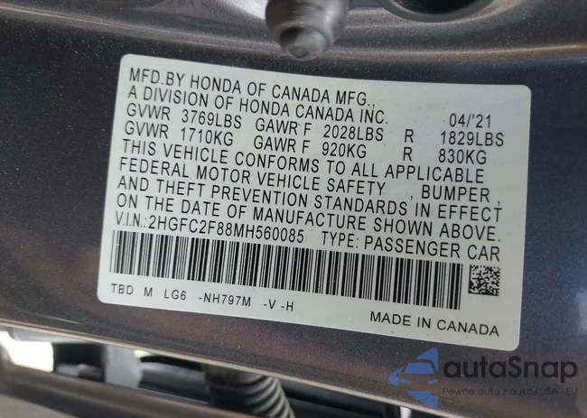 2HGFC2F88MH560085: 42597703