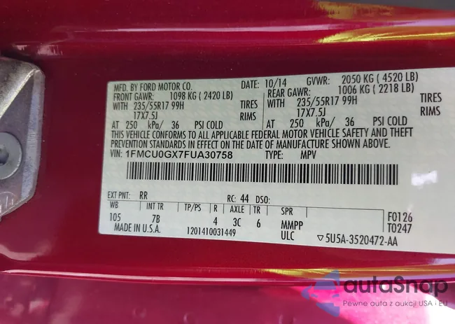 1FMCU0GX7FUA30758: 42597383