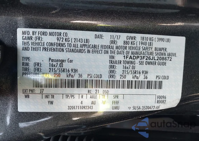 1FADP3F26JL208672: 42597400