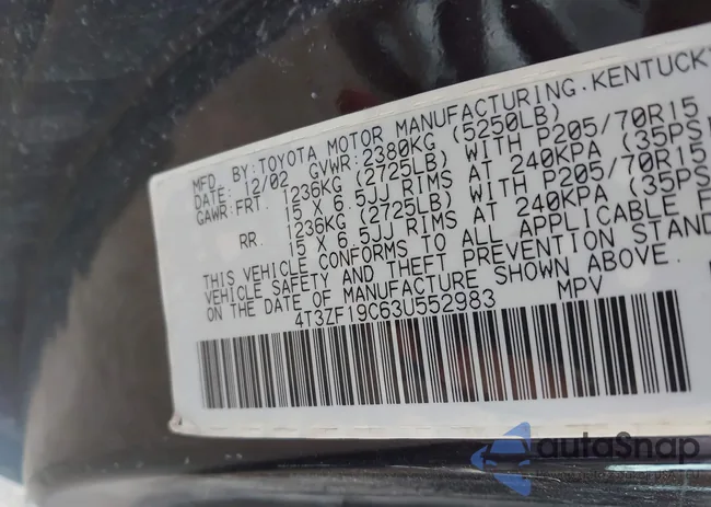 4T3ZF19C63U552983: 42598482