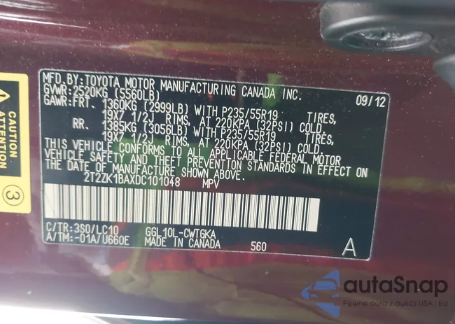 2T2ZK1BAXDC101048: 42598560