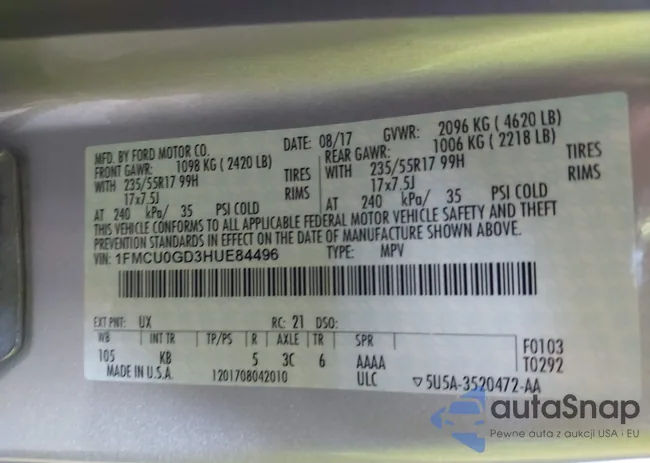 1FMCU0GD3HUE84496: 42598873