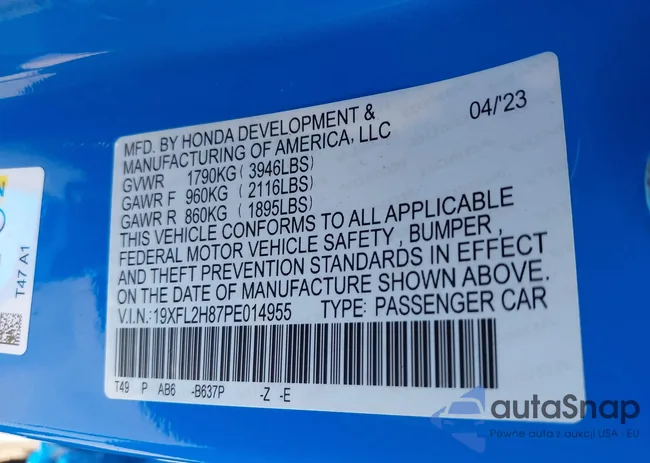 19XFL2H87PE014955: 42599021