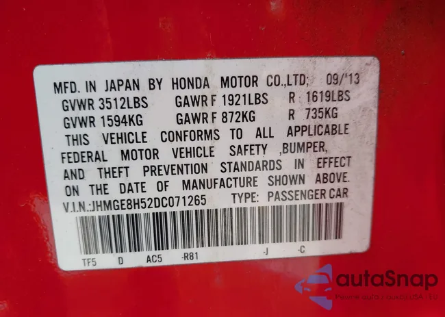 JHMGE8H52DC071265: 42599531