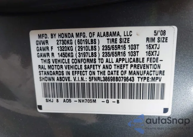 5FNRL38698B079643: 42600001