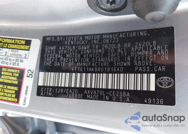 4T1G11AK8RU191640: 42600425