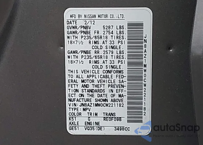 JN8AZ1MW0CW221182: 42600627