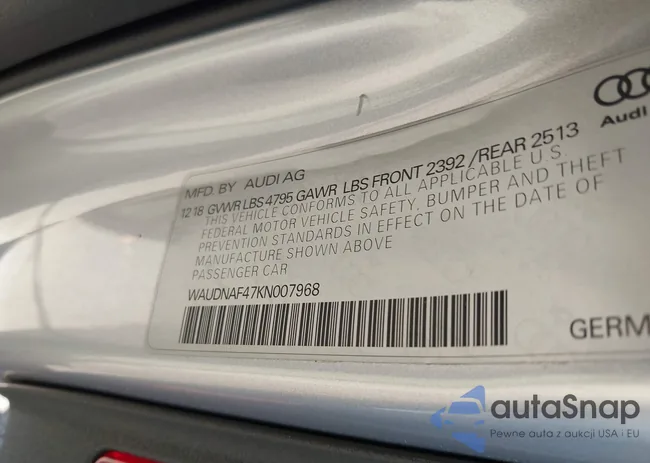 WAUDNAF47KN007968: 42600785