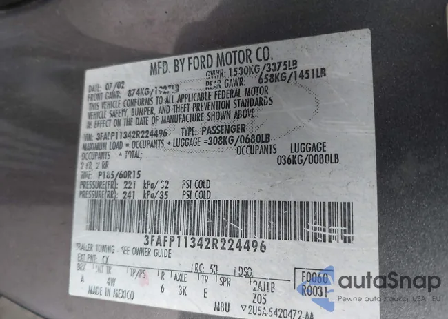 3FAFP11342R224496: 42600886