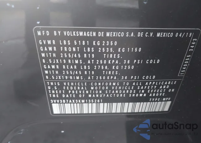 3VV3B7AX3KM135261: 42600904