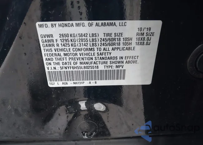 5FNYF6H55LB025518: 42600042