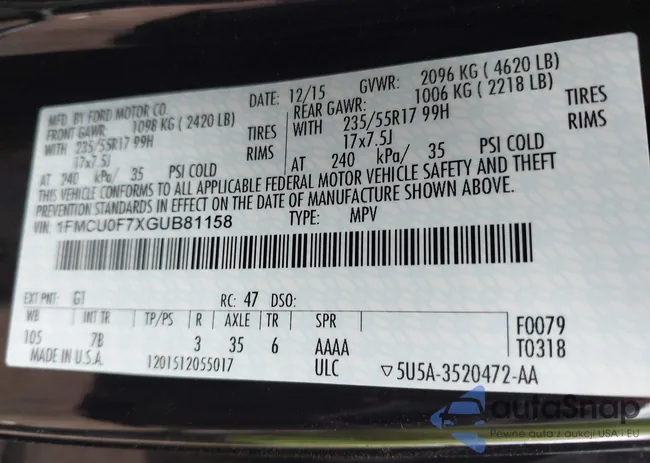 1FMCU0F7XGUB81158: 42600148