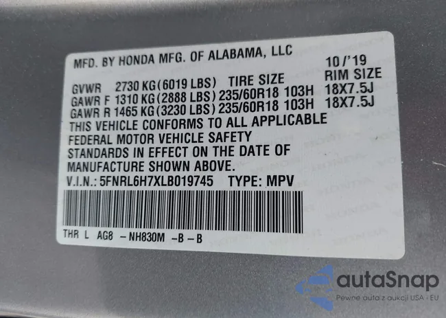 5FNRL6H7XLB019745: 42600414