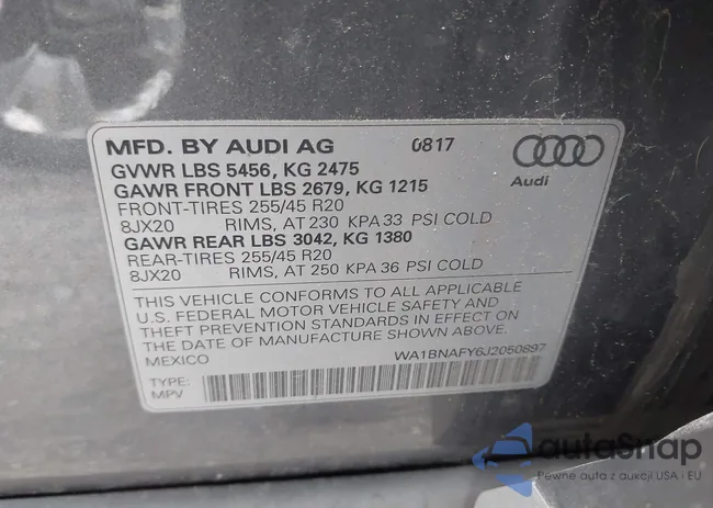 WA1BNAFY6J2050897: 42601682