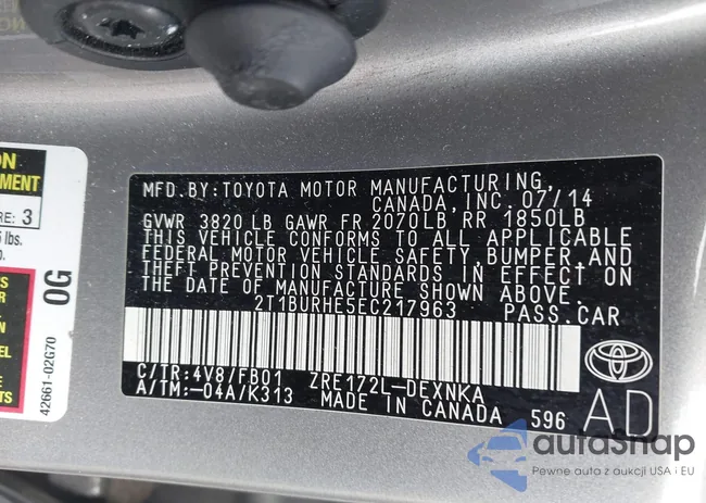 2T1BURHE5EC217963: 42601831