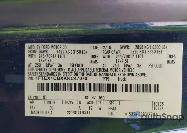 1FTEX1CBXKKC47070: 42602761