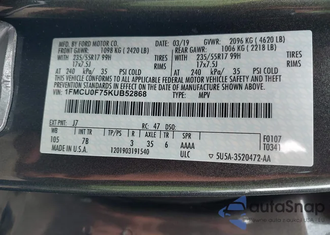 1FMCU0F75KUB52868: 42602266