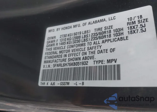 5FNRL6H76KB051932: 42603975