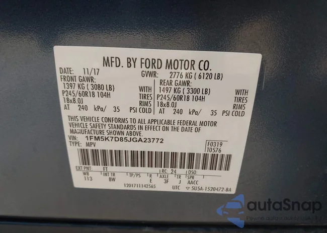 1FM5K7D85JGA23772: 42603043