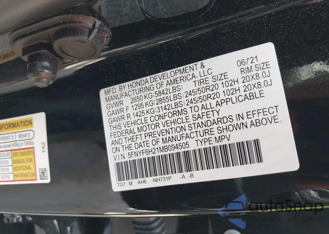 5FNYF6H21MB094505: 42603238