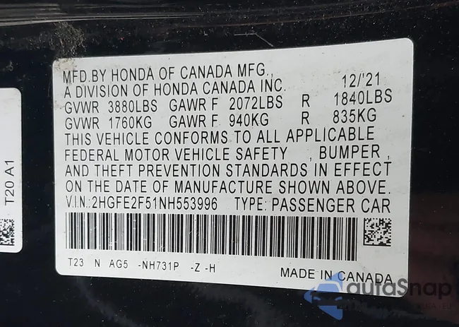 2HGFE2F51NH553996: 42603252