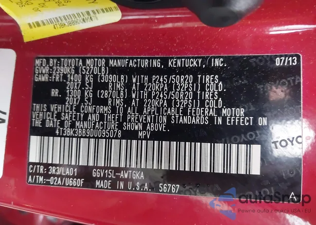 4T3BK3BB9DU095078: 42604446