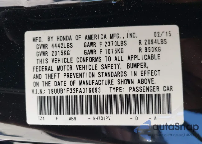 19UUB1F32FA016093: 42604530