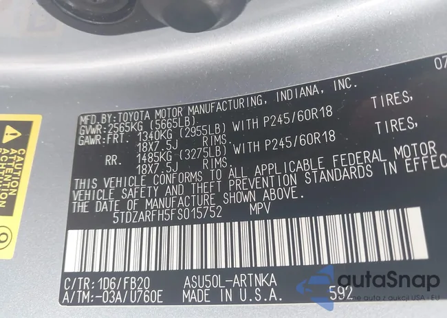 5TDZARFH5FS015752: 42604697